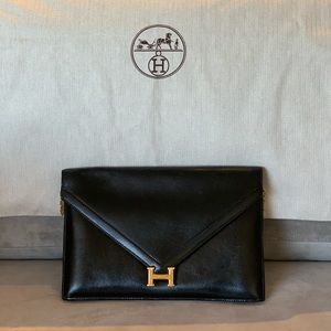 Authentic Hermes Vintage Lydie Clutch Box Leather